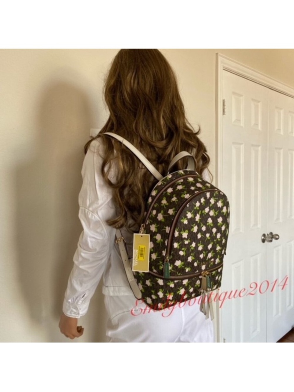 NWT Michael Kors Retail Rhea Zip Signature Rose Flowers Print Bag Backpack - Picture 5 of 9